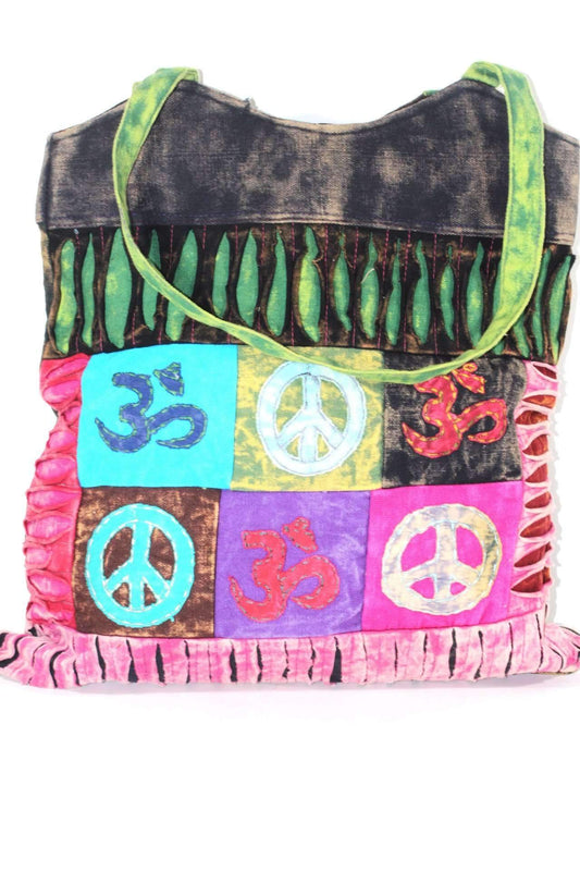 Peace & Om Patchwork Jhola Carry Bag – Handmade Boho Cotton Bag