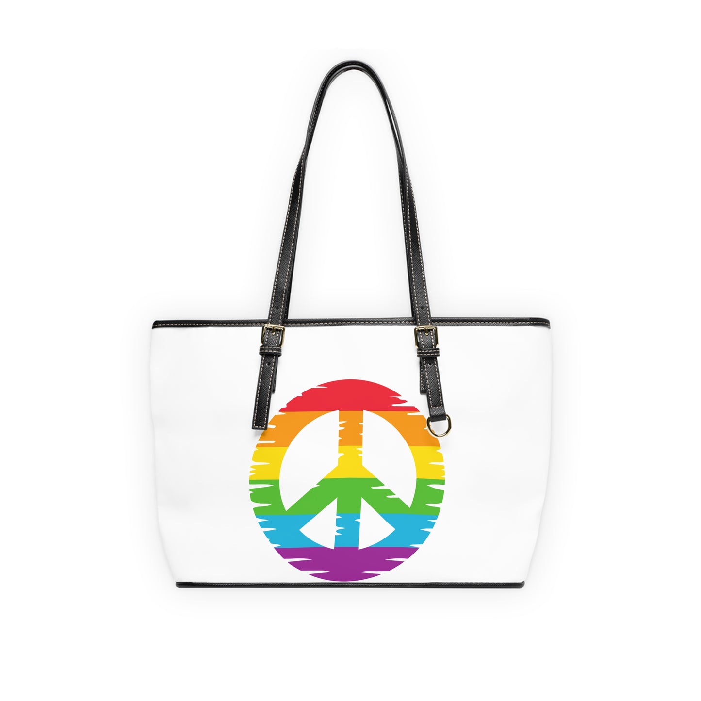 Rainbow Peace Sign Leather Shoulder Bag