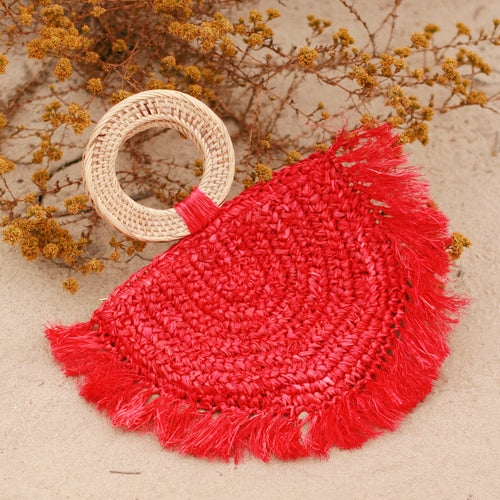 Warrior Raffia Boho Straw Bag in Red