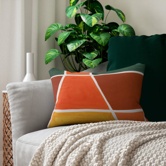 Decorative Lumbar Throw Pillow – Boho Orange, Green & Yellow Pattern