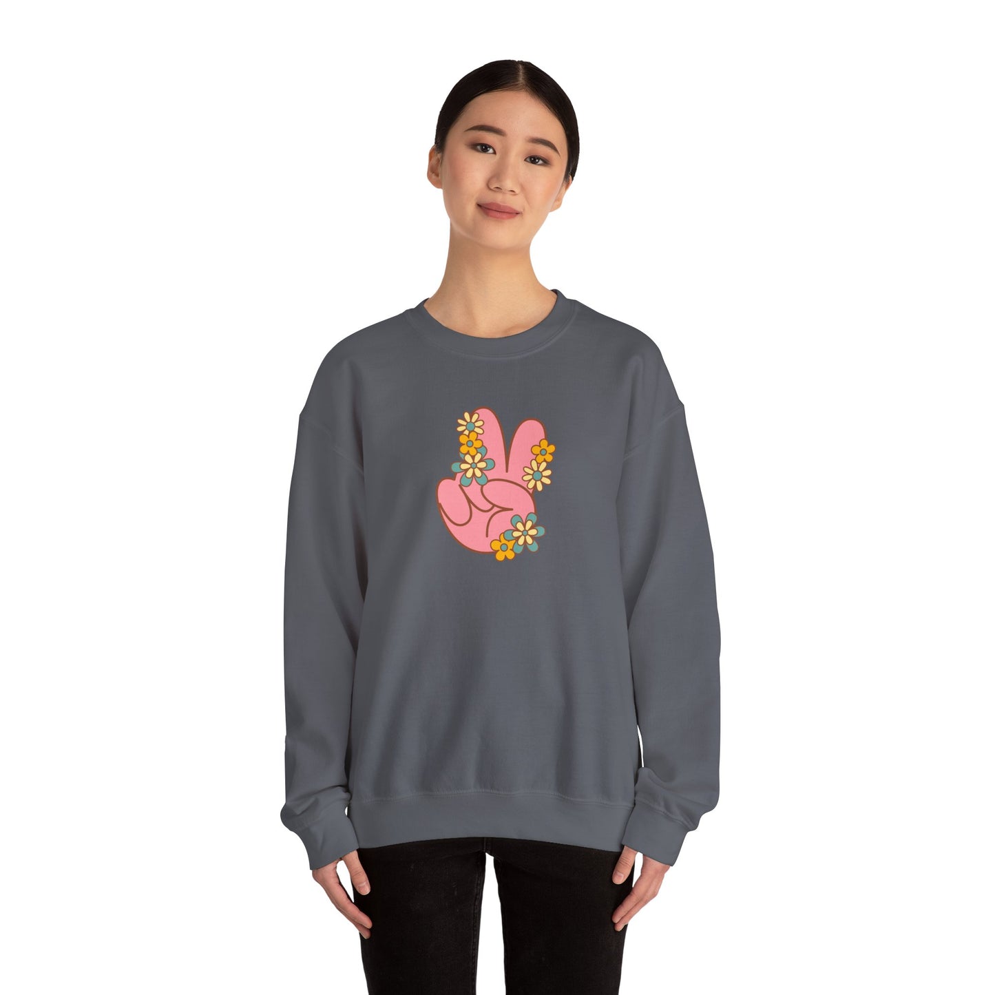 Peace Hand Sign with Flowers Sweatshirt