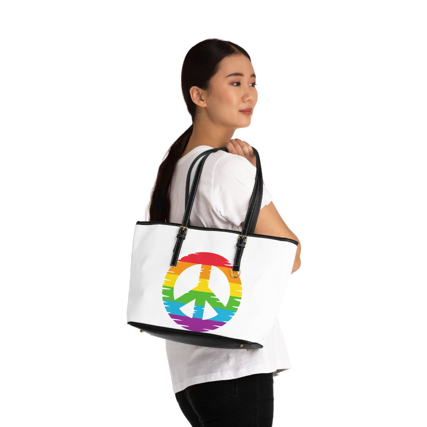 Rainbow Peace Sign Leather Shoulder Bag