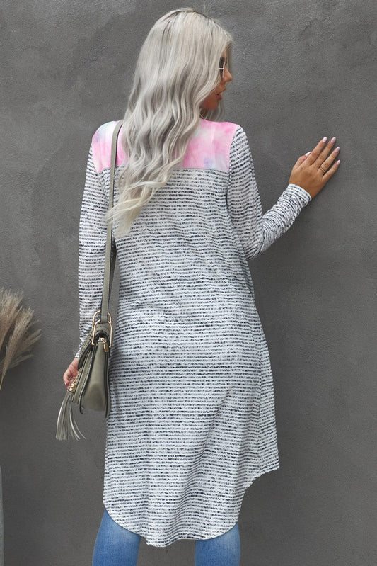 Tie-Dye Patchwork Striped Cardigan – Boho Comfort with Bold Personality