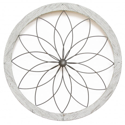 Distressed Flower Metal and Wood Wall Decor