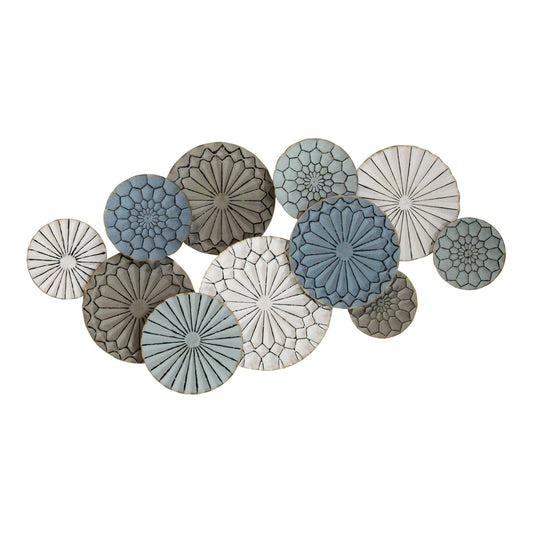 Boho Blue, Green, Gray, & Ivory Metal Plates Wall Decor
