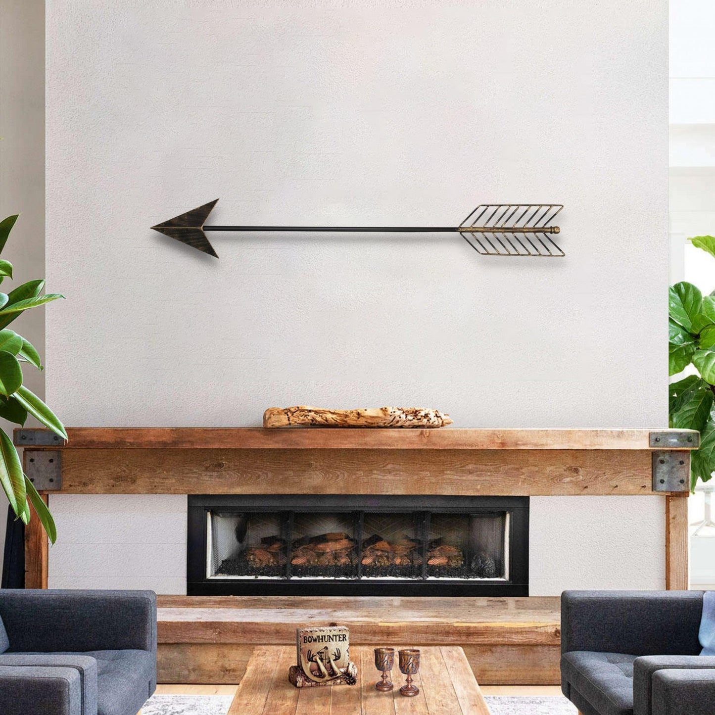 Burnished Dark Brown and Gold Tone Metal Arrow Wall Decor