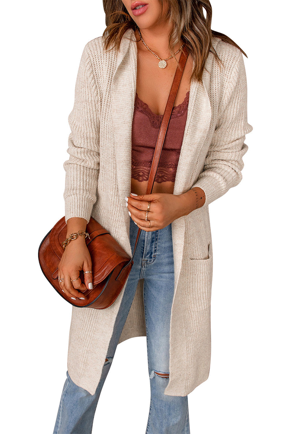 Hooded Knitted Cardigan – Women’s Boho Hooded Cardigan