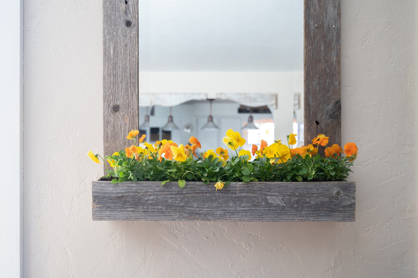 Rustic Weathered Gray Reclaimed Wood Mirror with Shelf