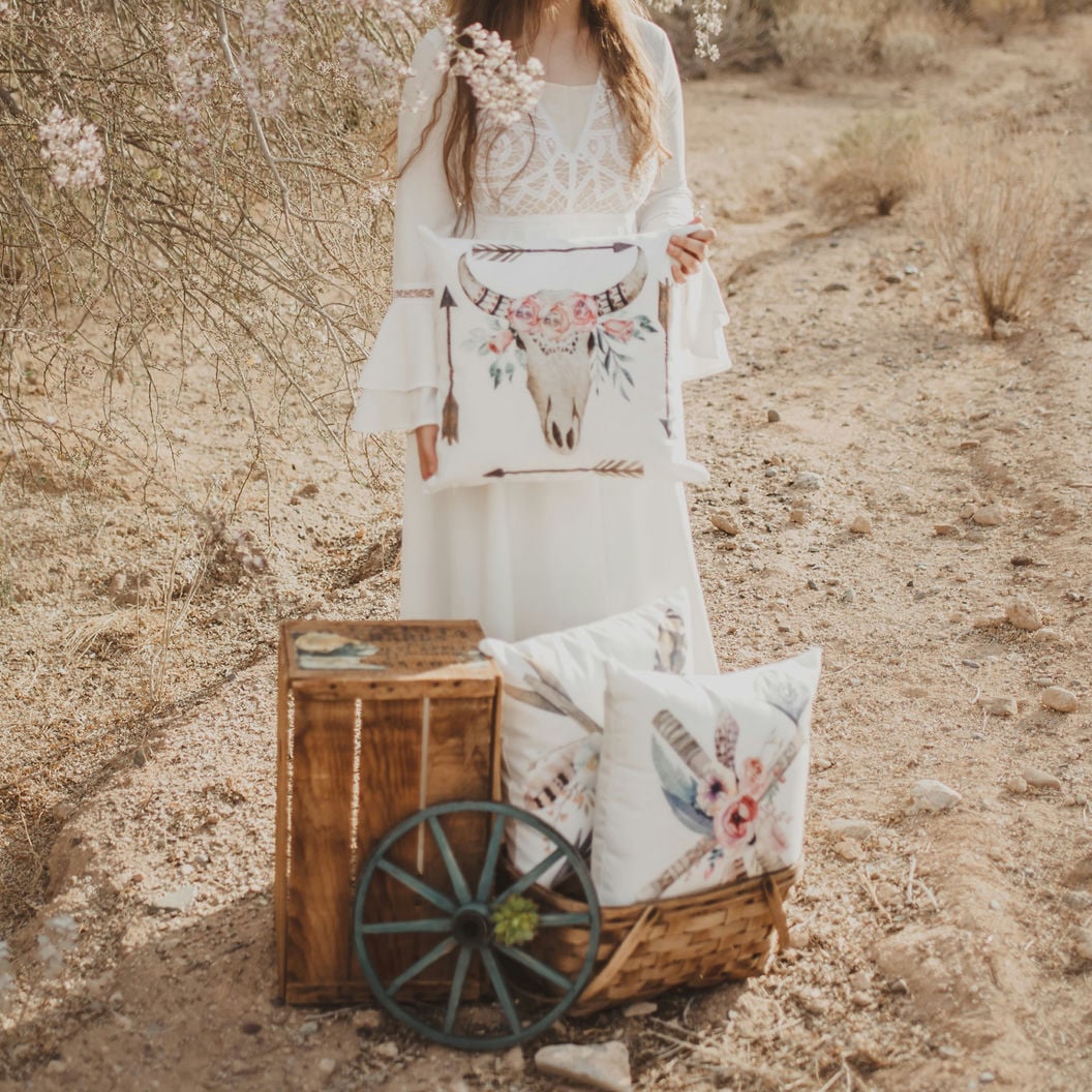 Boho Buffalo Skull and Arrows Pillow Cover