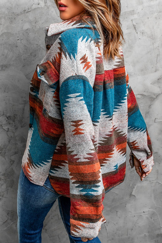 Multicolor Aztec Print Boho Jacket – Vibrant Boho Style with Cultural Flair