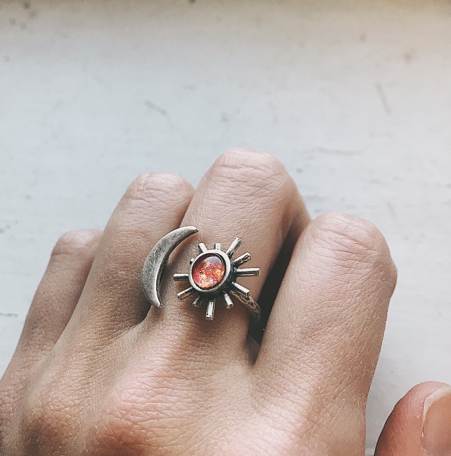 Sun and Moon Sculptural Boho Ring