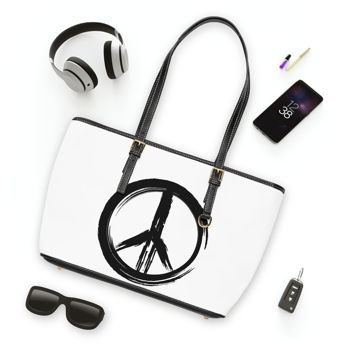 Brush Strokes Peace Sign Leather Shoulder Bag