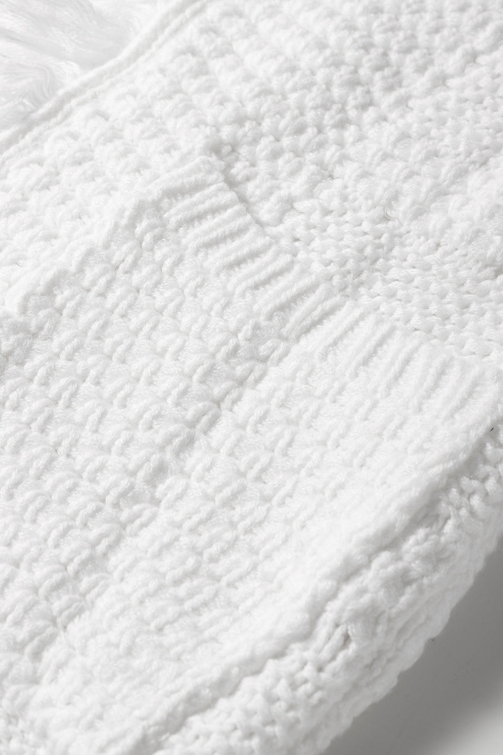 White Fringed Open Front Pocketed Long Cardigan – Effortless Boho Elegance