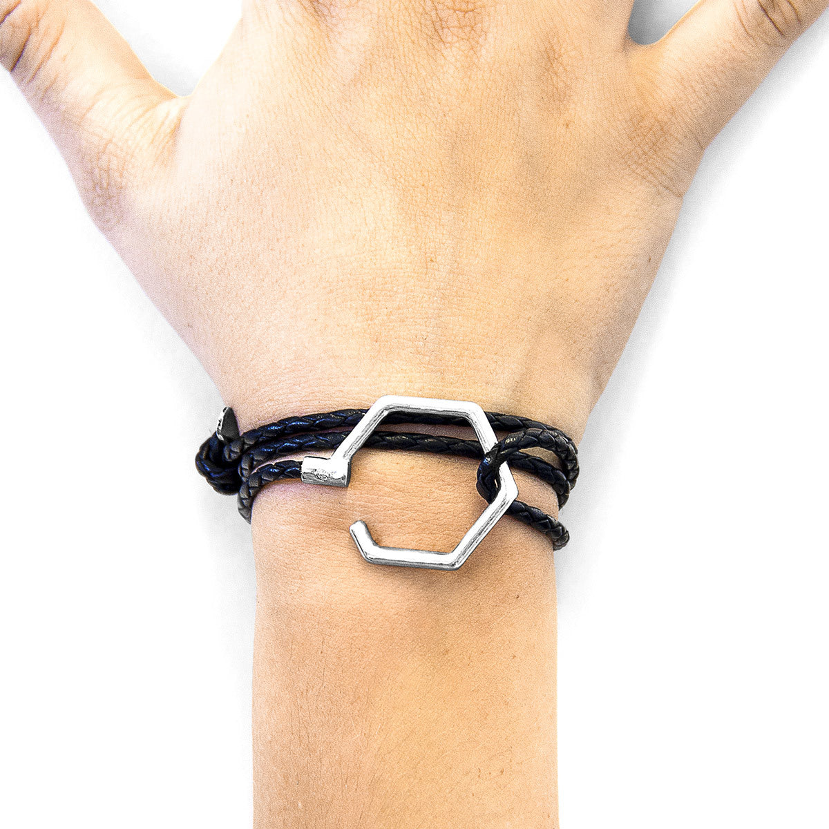 Coal Black Silver & Leather Bracelet