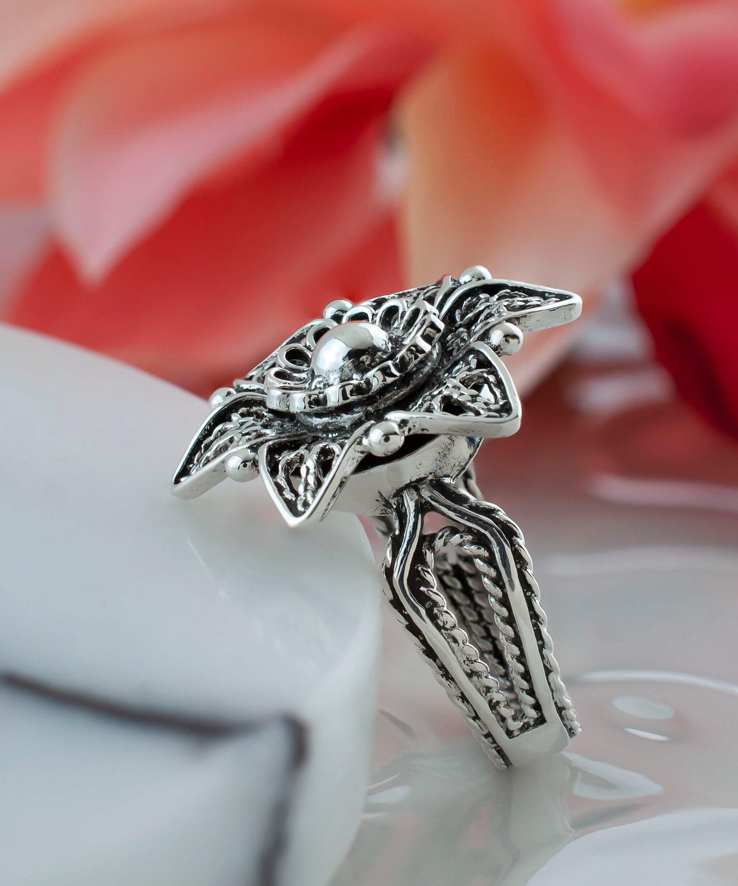 Filigree Lotus Flower Cocktail Ring