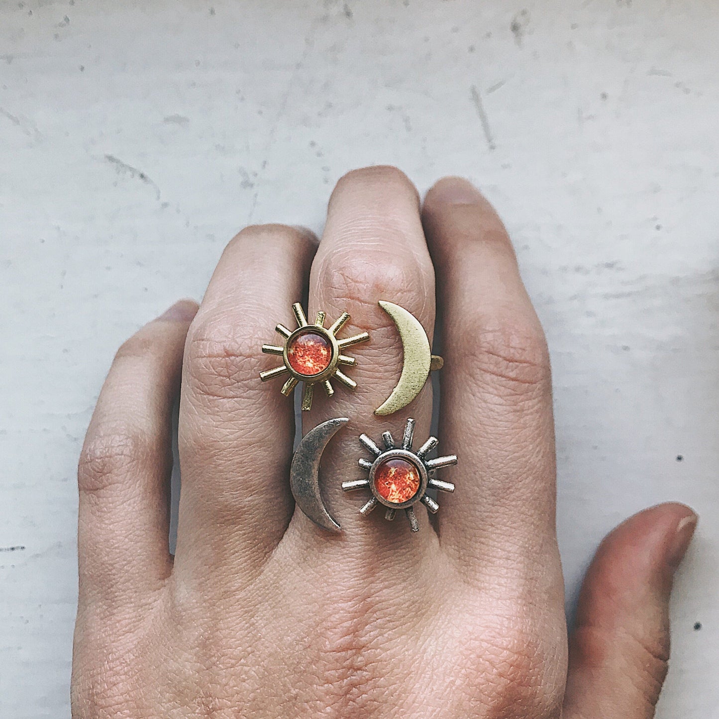 Sun and Moon Sculptural Boho Ring