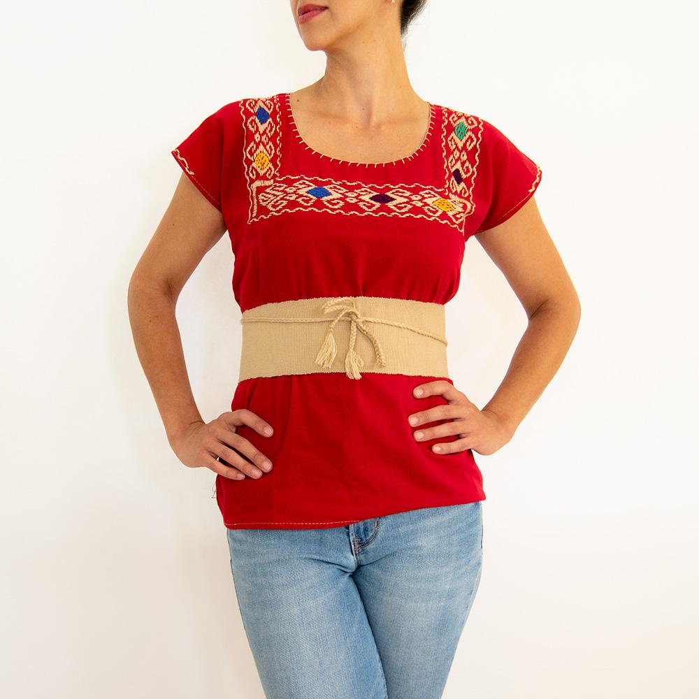 Red Huipil Blouse – Hand-Stitched Bohemian Top