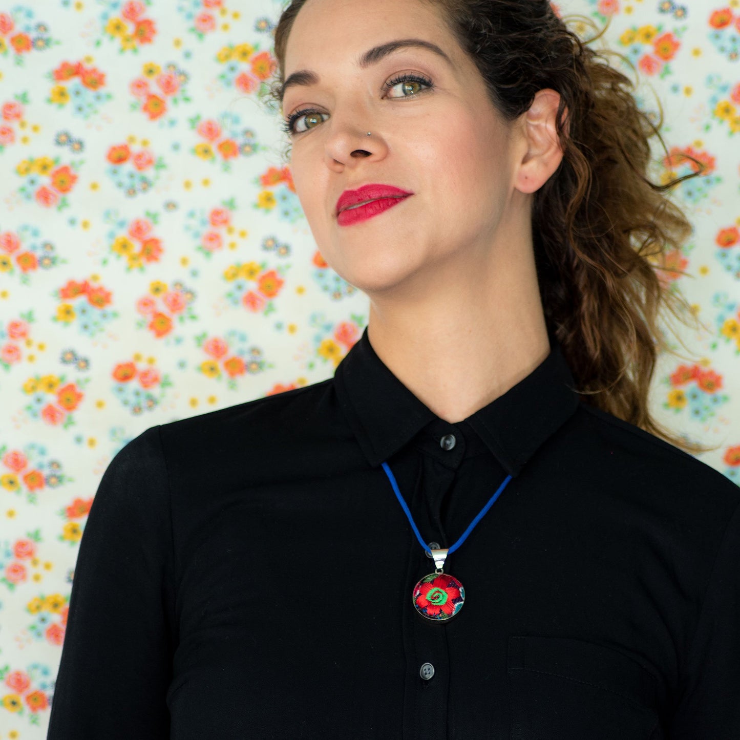 Embroidered Flower Boho Necklace