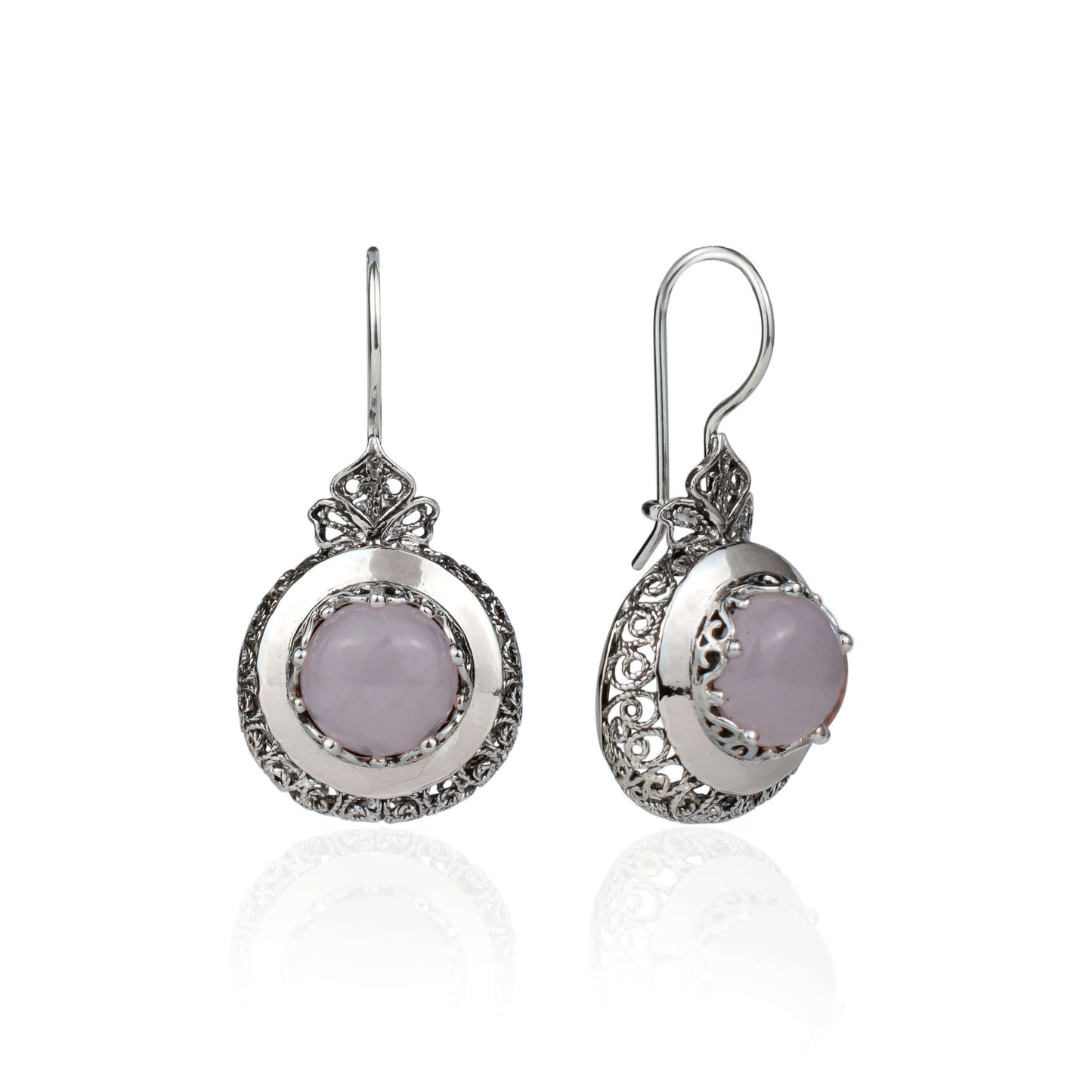 Filigree Art Rose Quartz Drop Earrings