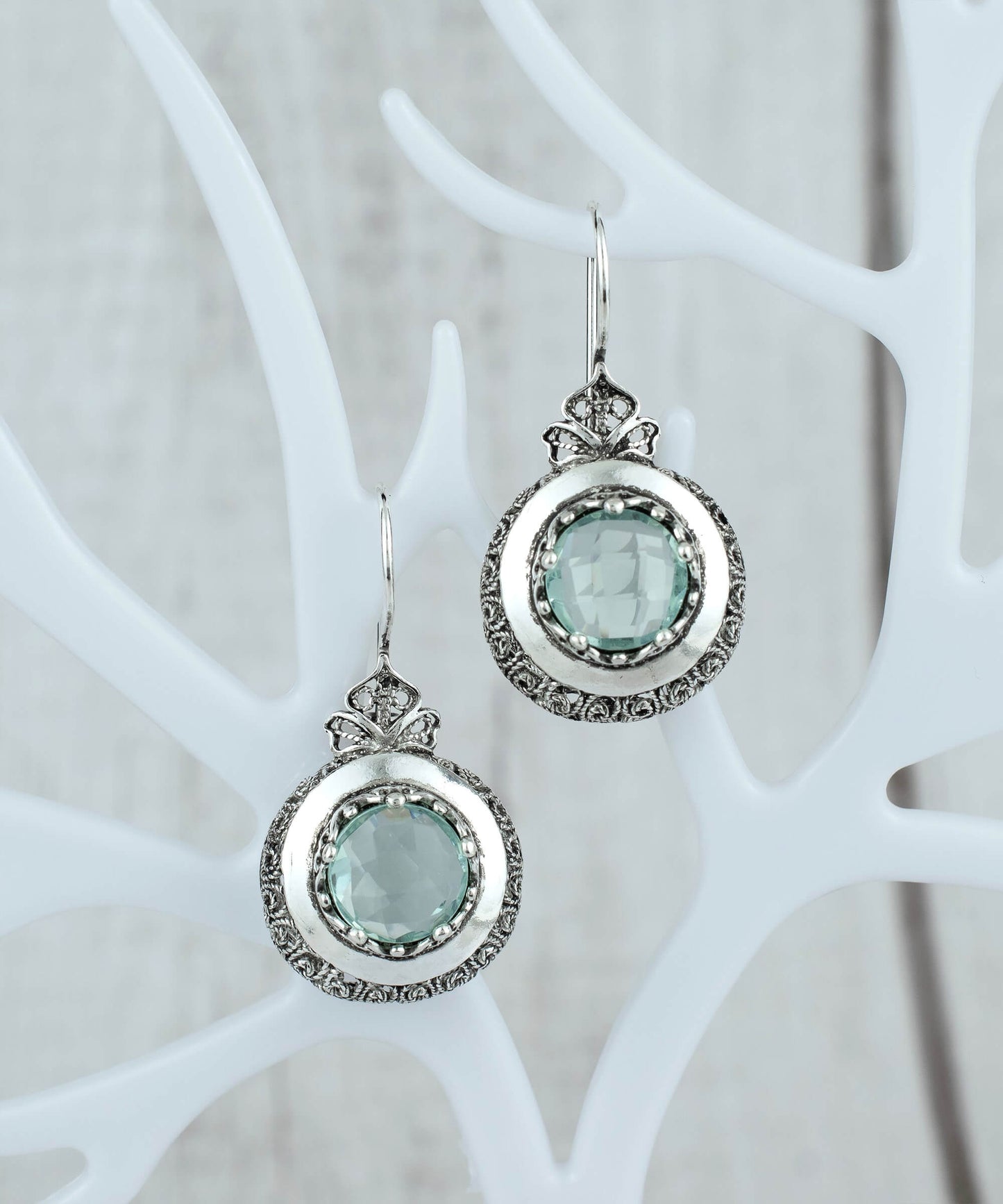 Filigree Art Aquamarine Drop Earrings