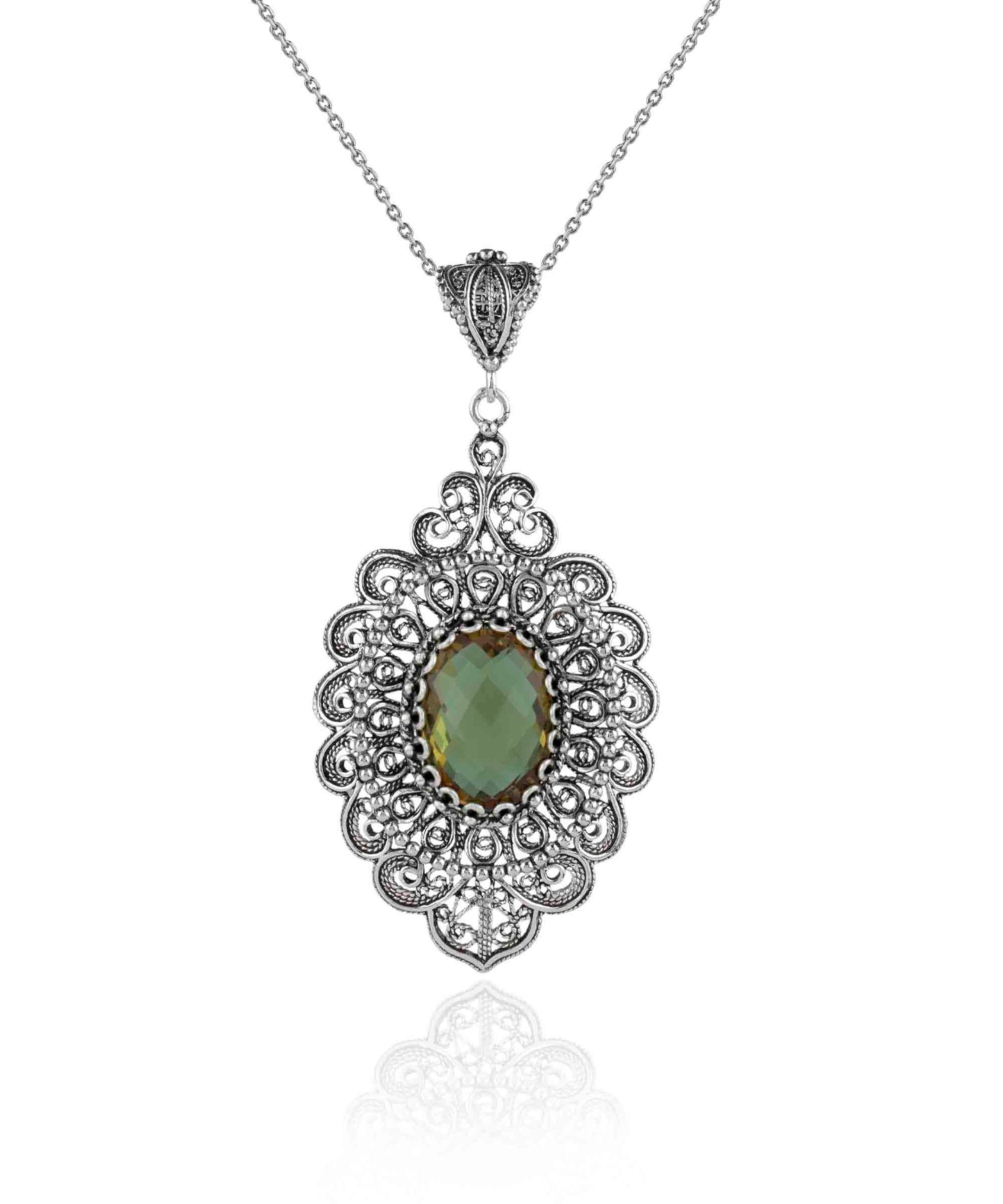 Filigree Art Alexandrite Floral Pendant Necklace