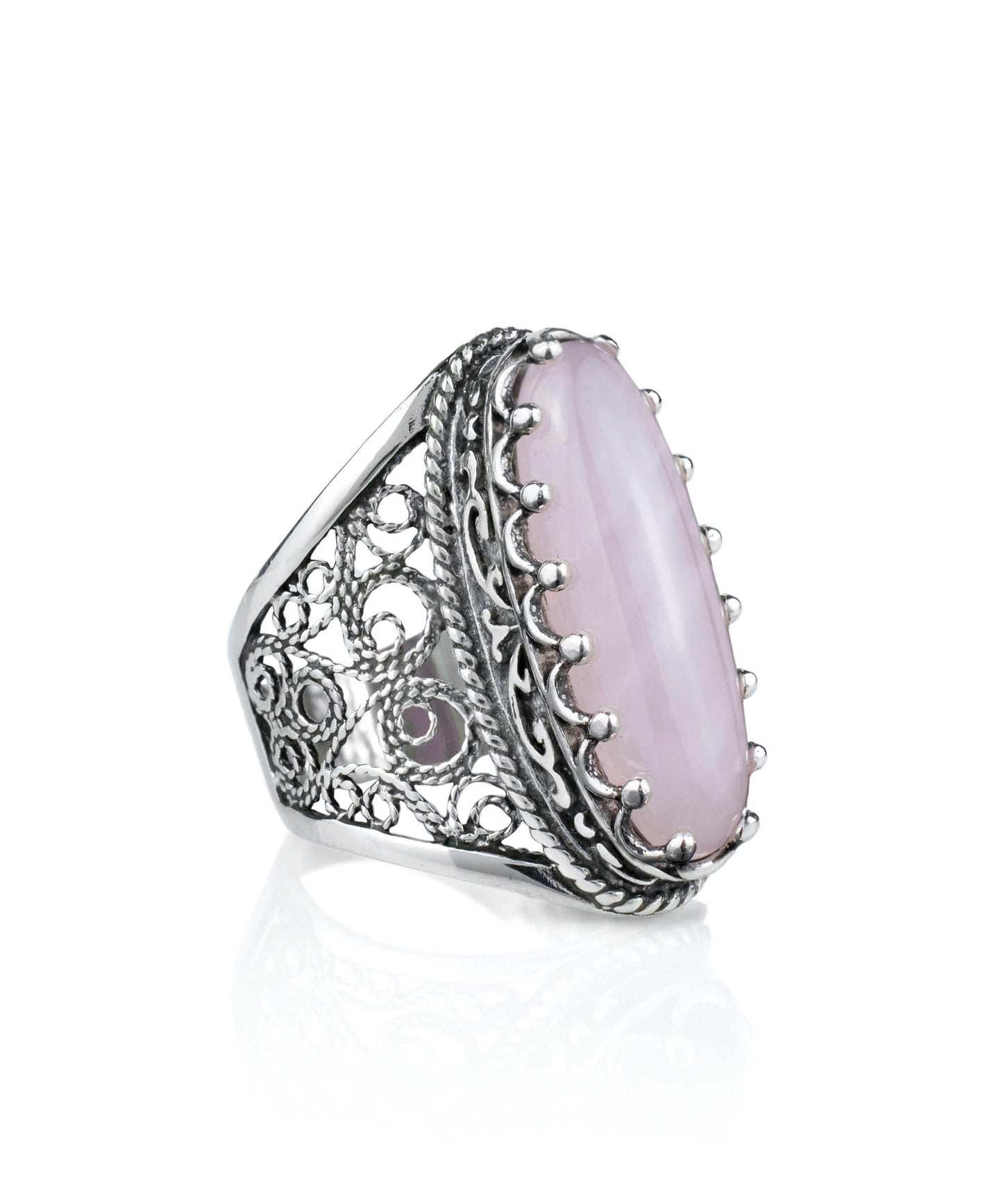 Filigree Art Rose Quartz Statement Ring