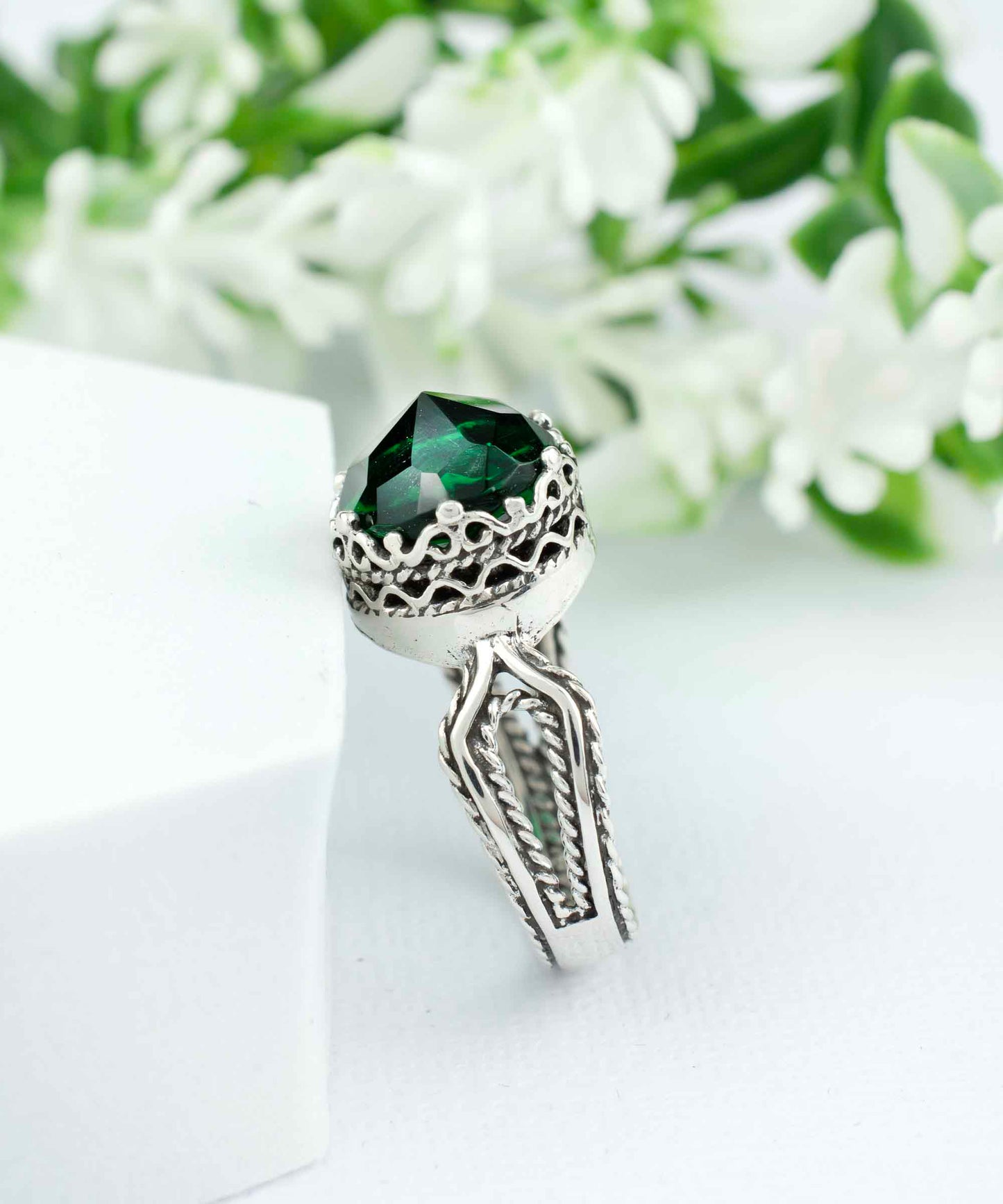 Peridot Gemstone Filigree Art Cocktail Ring