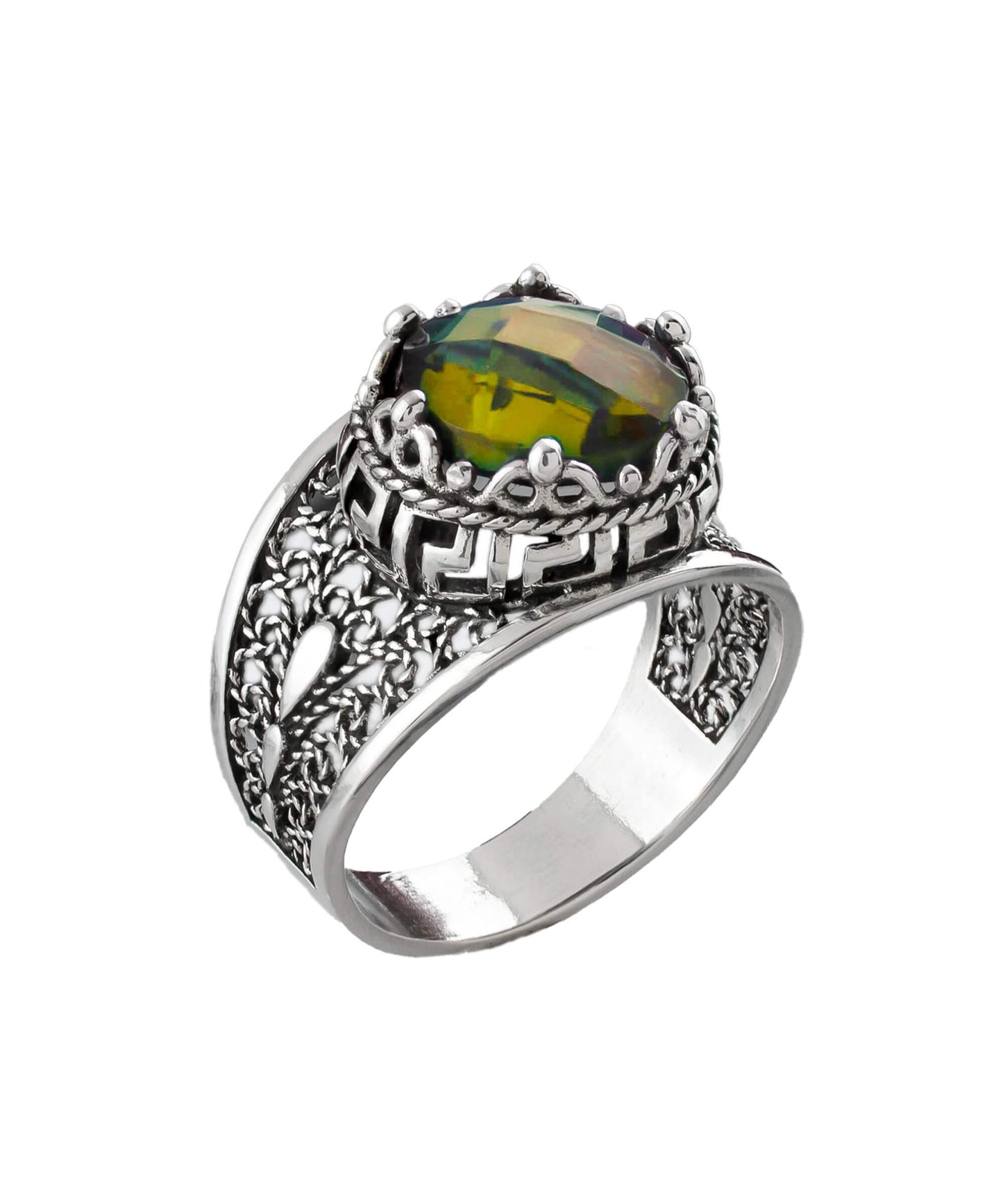 Meander Pattern Filigree Art Alexandrite Gemstone Ring