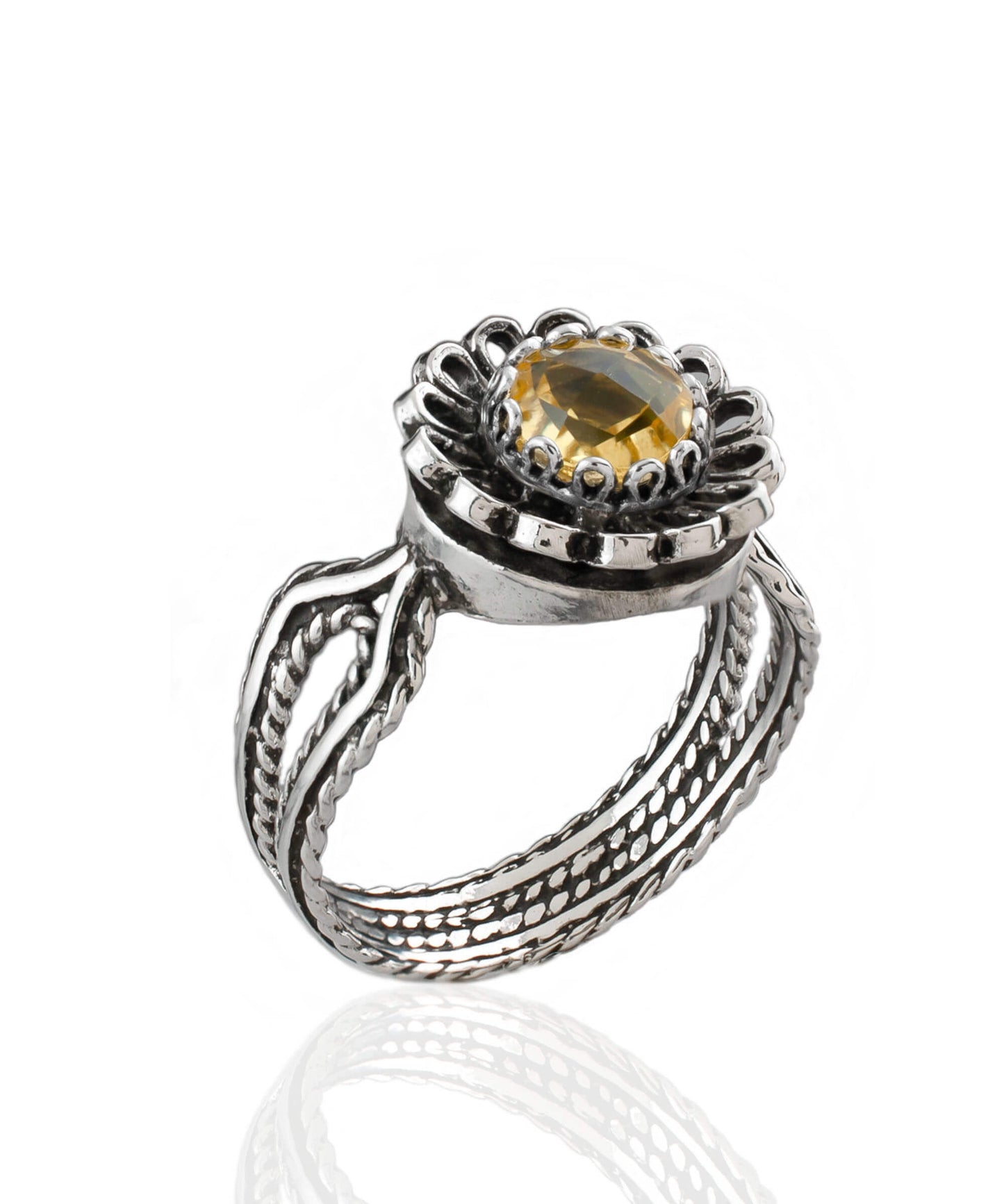 Citrine Gemstone Sterling Silver Women Cocktail Ring