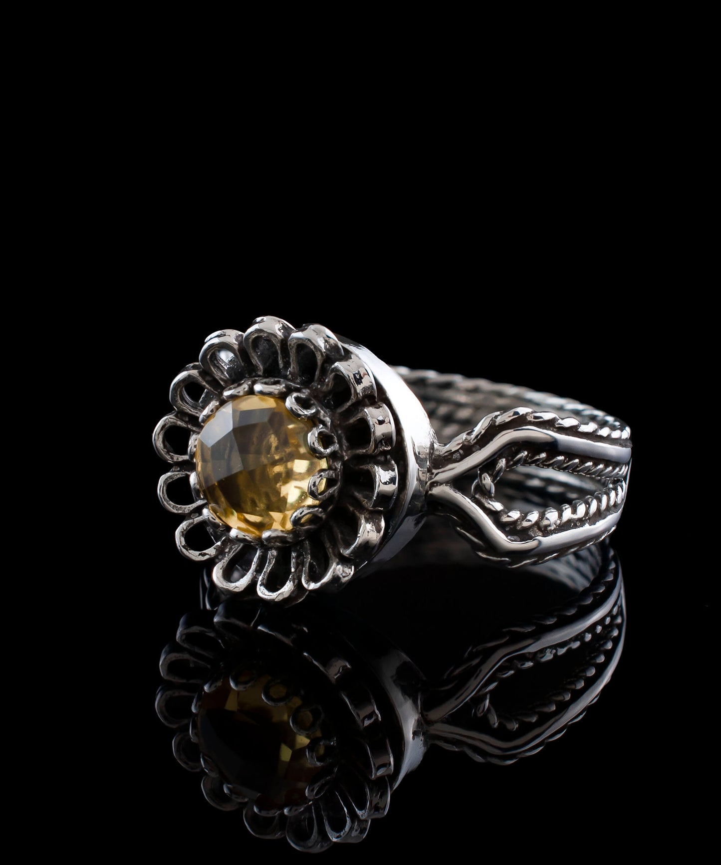 Citrine Gemstone Sterling Silver Women Cocktail Ring