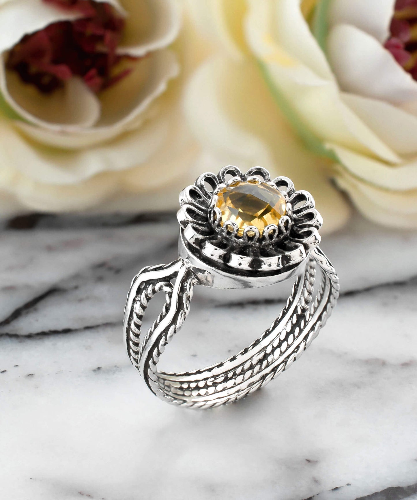 Citrine Gemstone Sterling Silver Women Cocktail Ring