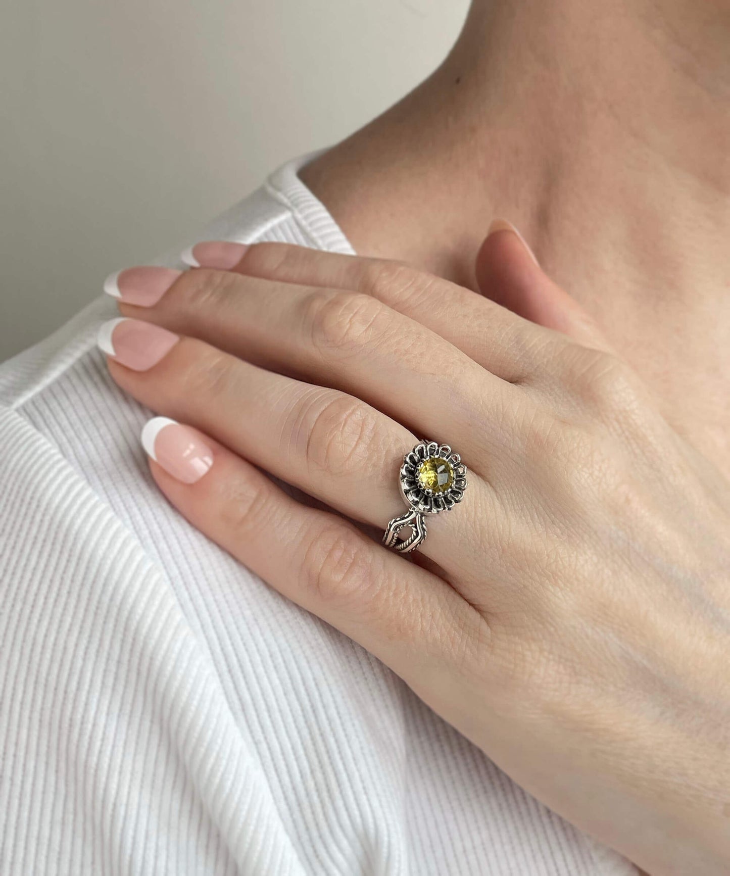 Citrine Gemstone Sterling Silver Women Cocktail Ring