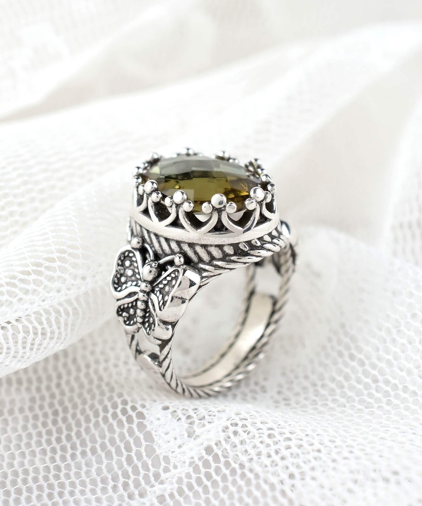 Alexandrite Filigree Art Double Butterfly Detailed Ring