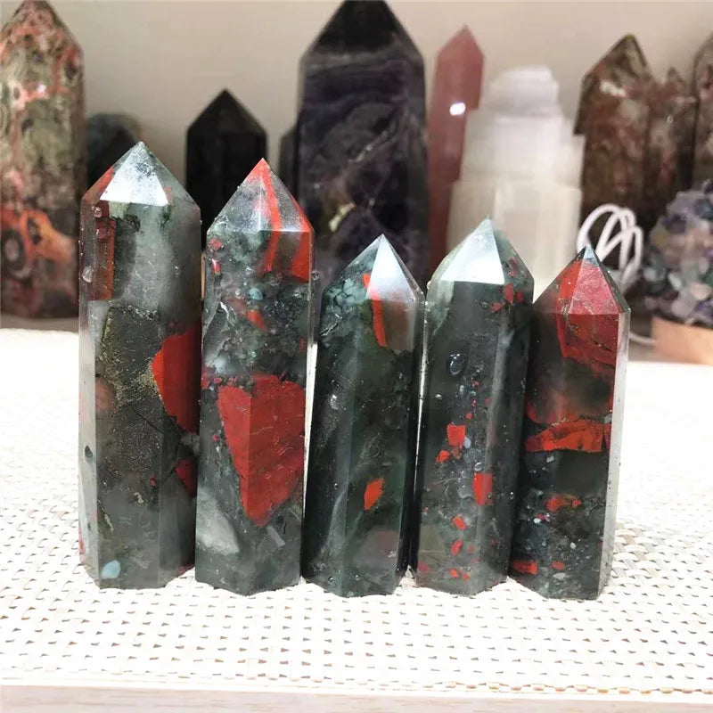 Natural African Bloodstone Quartz Crystal Tower