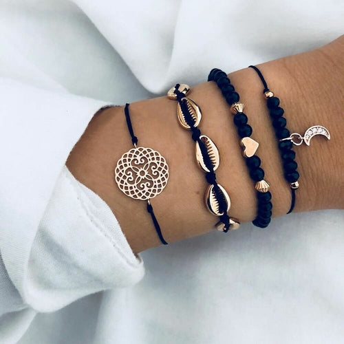Celestial Marble Crystals and Gemstone 5 Piece Bracelet Set