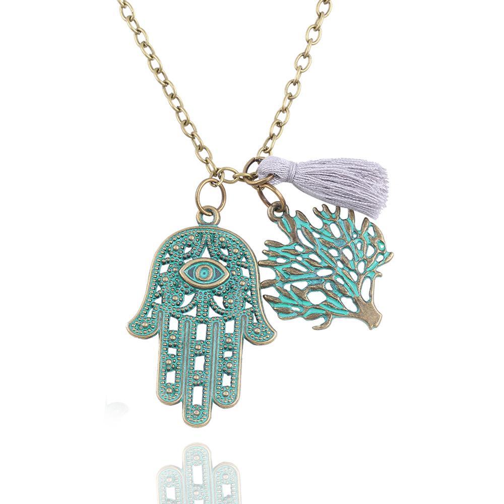 Hamsa & Tree of Life 18K Gold Plated Necklace