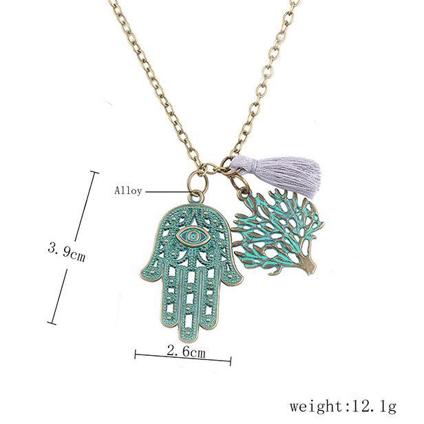 Hamsa & Tree of Life 18K Gold Plated Necklace