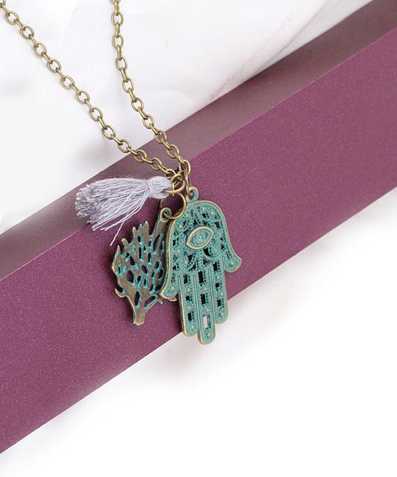 Hamsa & Tree of Life 18K Gold Plated Necklace