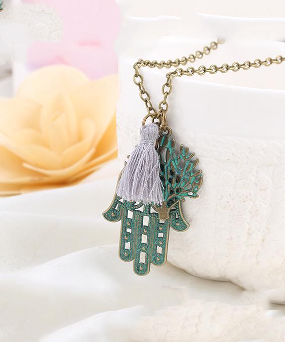 Hamsa & Tree of Life 18K Gold Plated Necklace