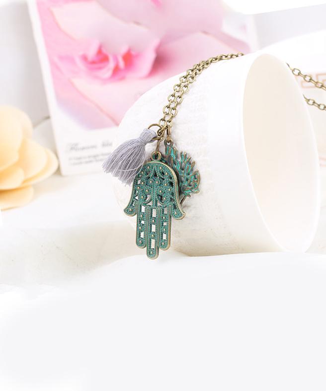 Hamsa & Tree of Life 18K Gold Plated Necklace
