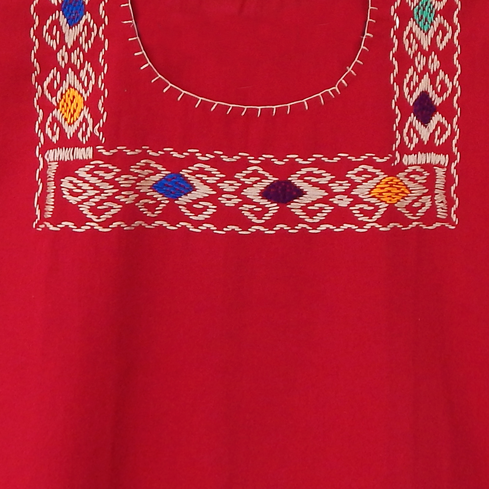 Red Huipil Blouse – Hand-Stitched Bohemian Top