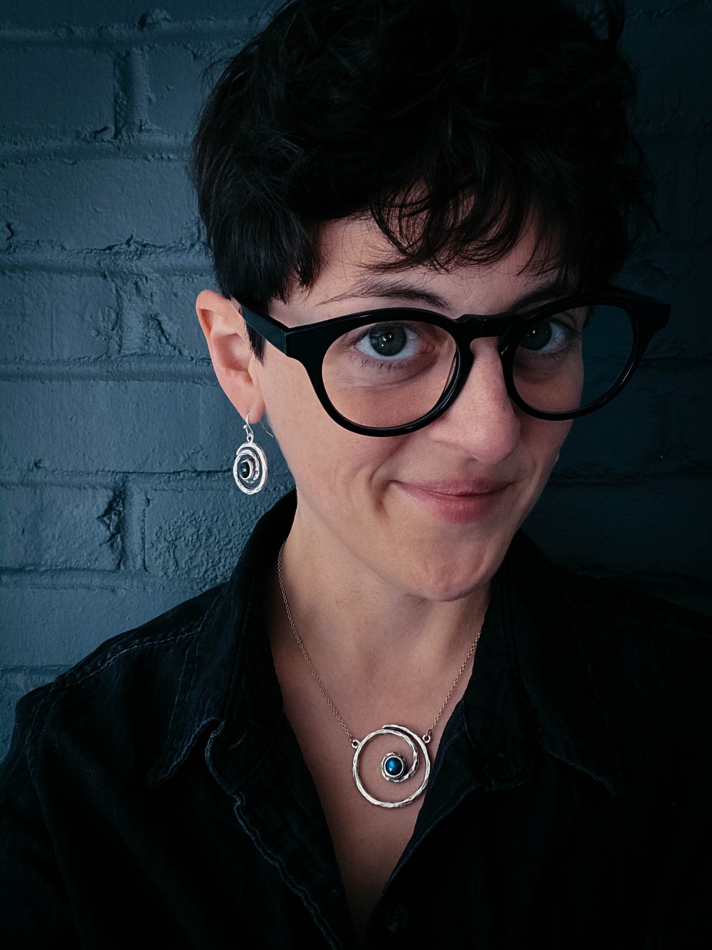 Spiral Silver Necklace and Earrings with Labradorite