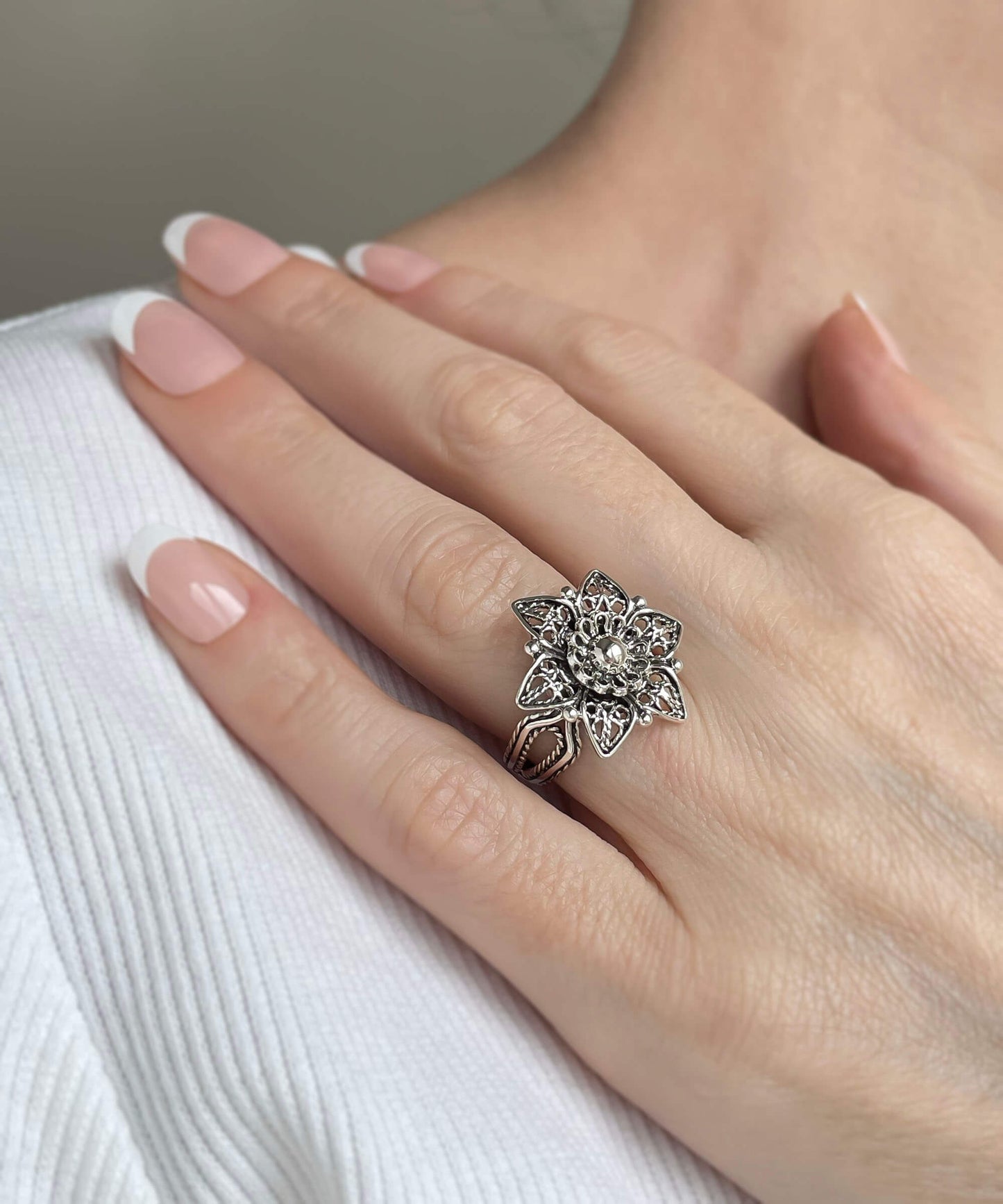 Filigree Lotus Flower Cocktail Ring