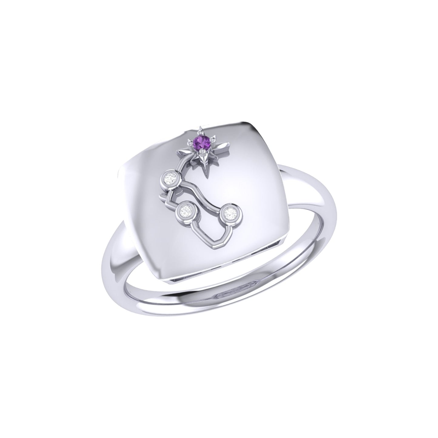 Aquarius Water-Bearer Amethyst & Diamond Constellation Signet Ring