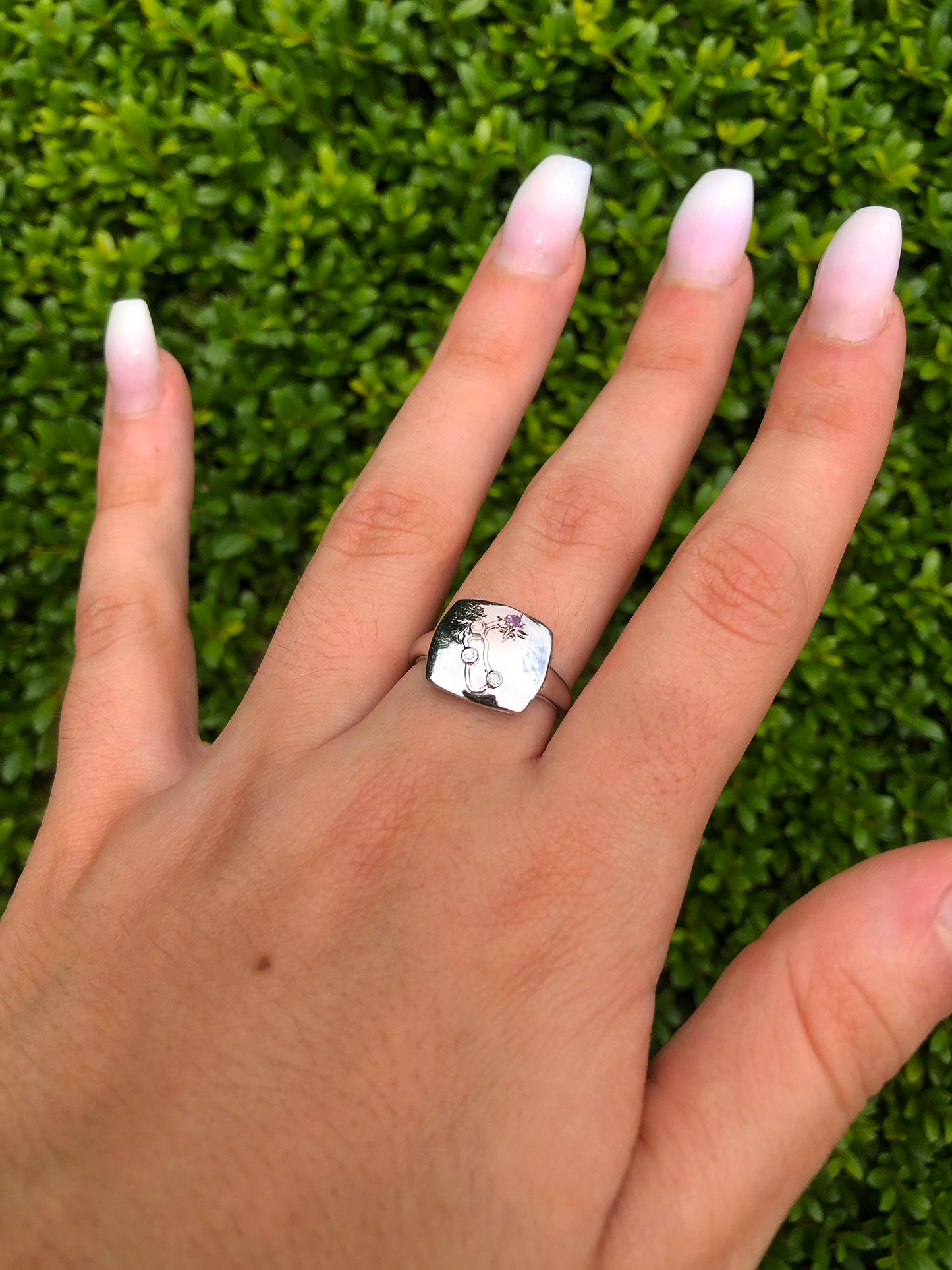 Aquarius Water-Bearer Amethyst & Diamond Constellation Signet Ring