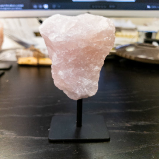 Natural Rose Quartz on Metal Stand – Boho Crystal Home Décor