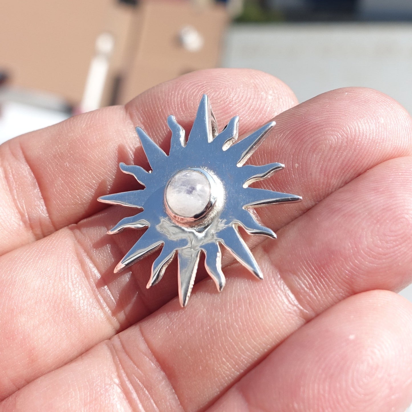Moonstone Sun Pendant in Sterling Silver