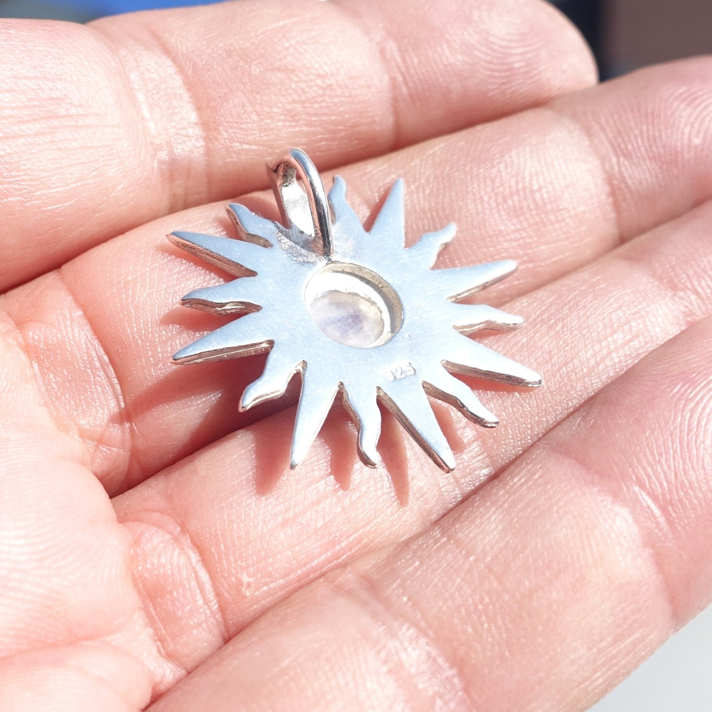 Moonstone Sun Pendant in Sterling Silver