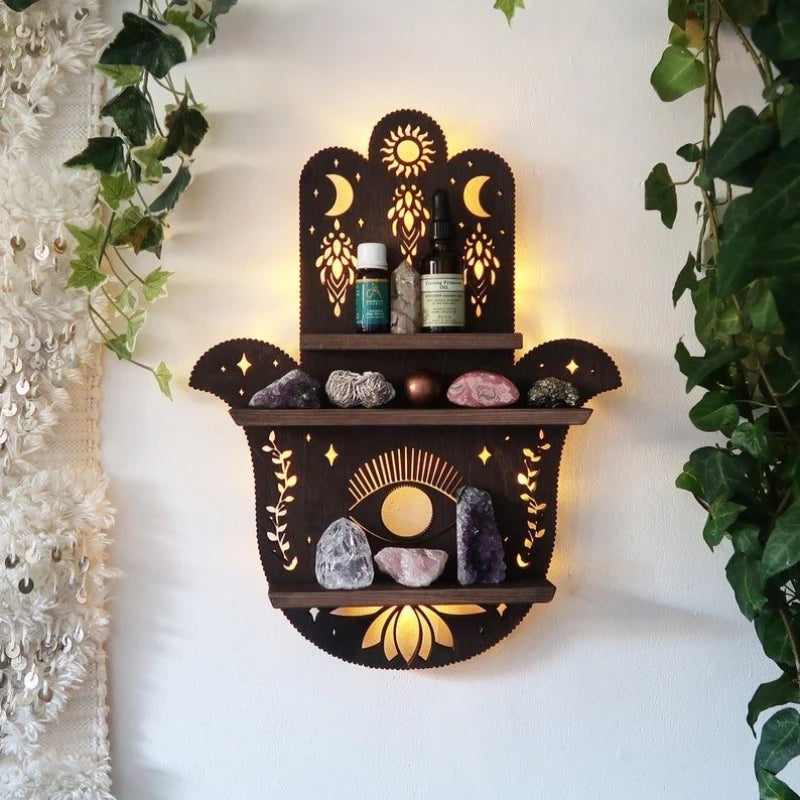 Moon Shaped Crystal Shelf with Light
