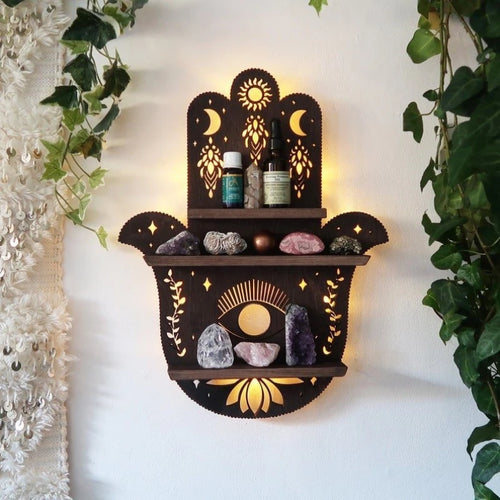 Moon Shaped Crystal Shelf with Light